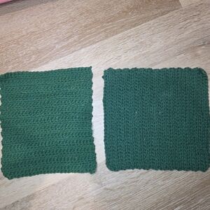 2 Green Handmade  Knitted Dishcloth
